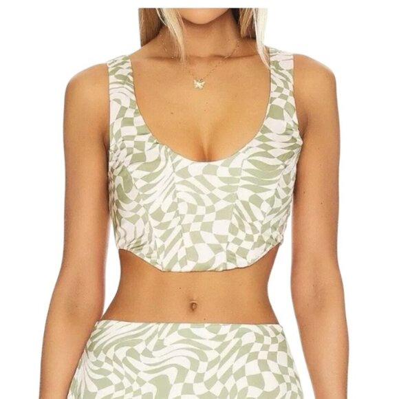 For Love and Lemons Nomi Lace-up Checkered Pink and Green Corset Top Size XXS - Picture 1 of 16